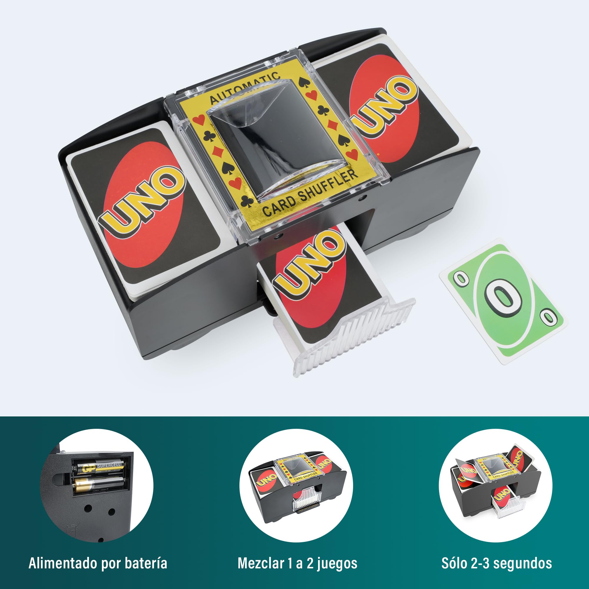 Barajador Automático de Cartas, Clasificador Automático de Cartas de Póquer, Mezclador de Carta Eléctrica para 1 o 2 Barajas, Repartidor de Carta para UNO, Póker y Blackjack (Pilas)
