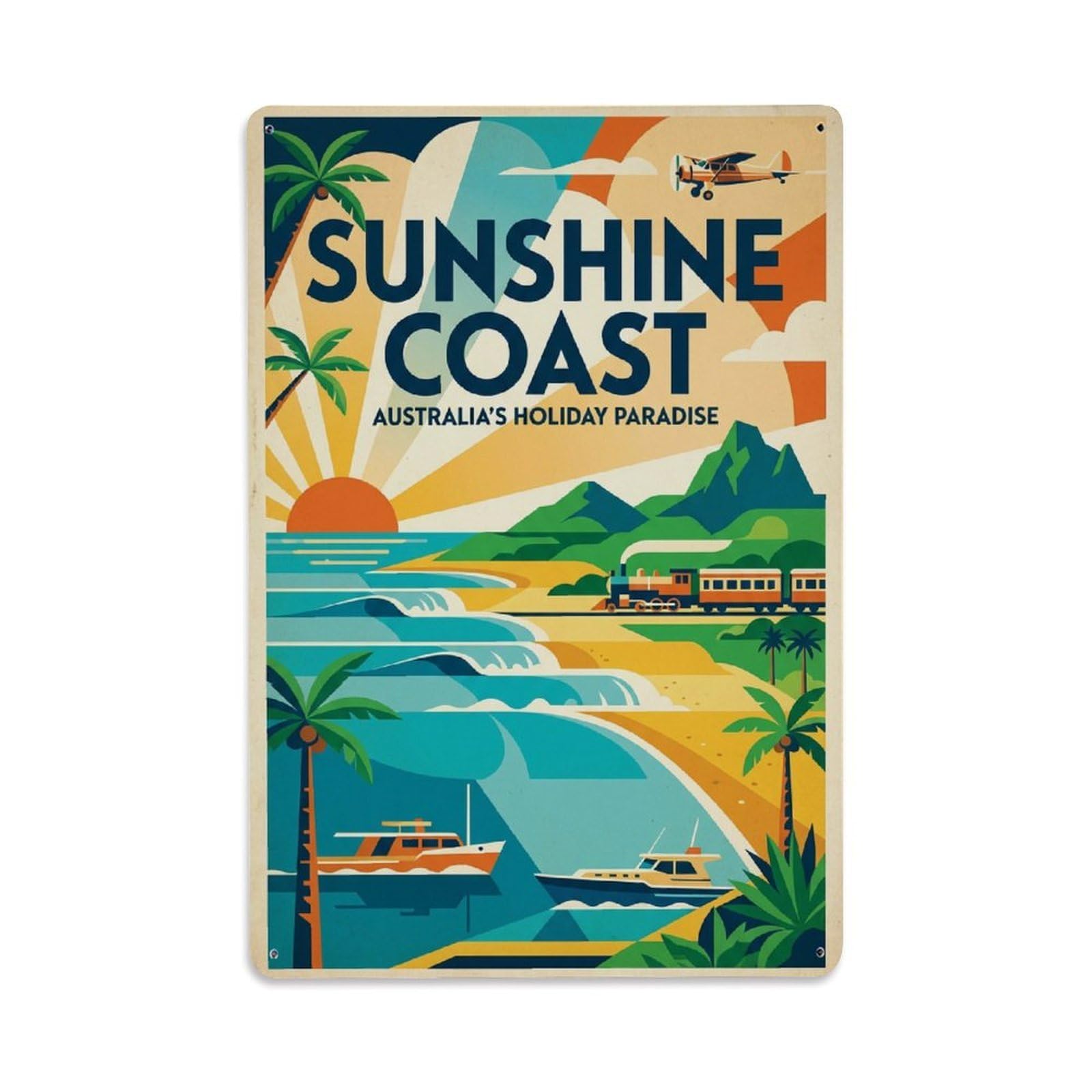 Metal Tin Sign Travel Retro Australia Sunshine Coast