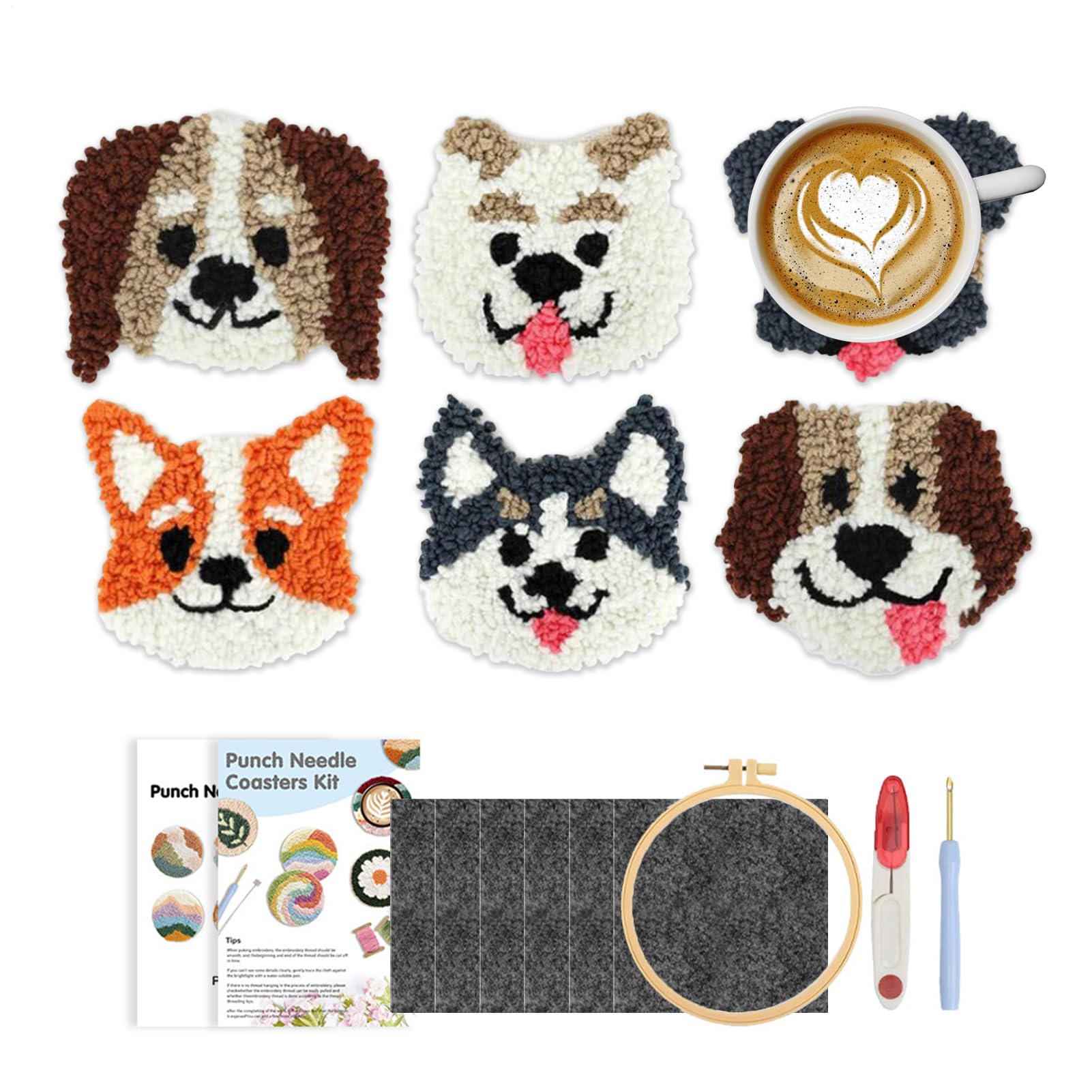 Kit de posavasos de aguja perforadora de gato y perro para tejer en casa 8