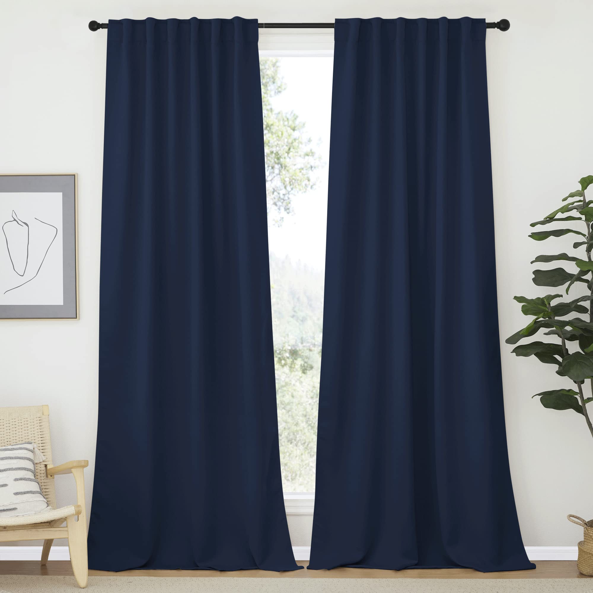 NICETOWN Blackout Curtains Shades Window Drapes - (Navy Color) W52 x L90, Double Panels, Blackout Draperies Window Treatment for Living Room