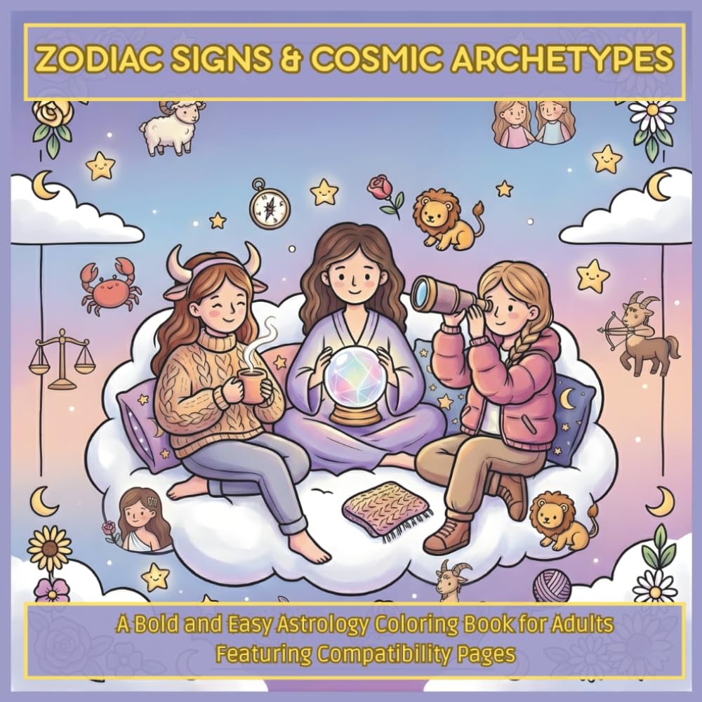 Zodiac Signs & Cosmic Archetypes: A Bold and Easy Astrology Coloring Book for Adults Featuring Compatibility Pages (FLUFFY & COZY WORLD)