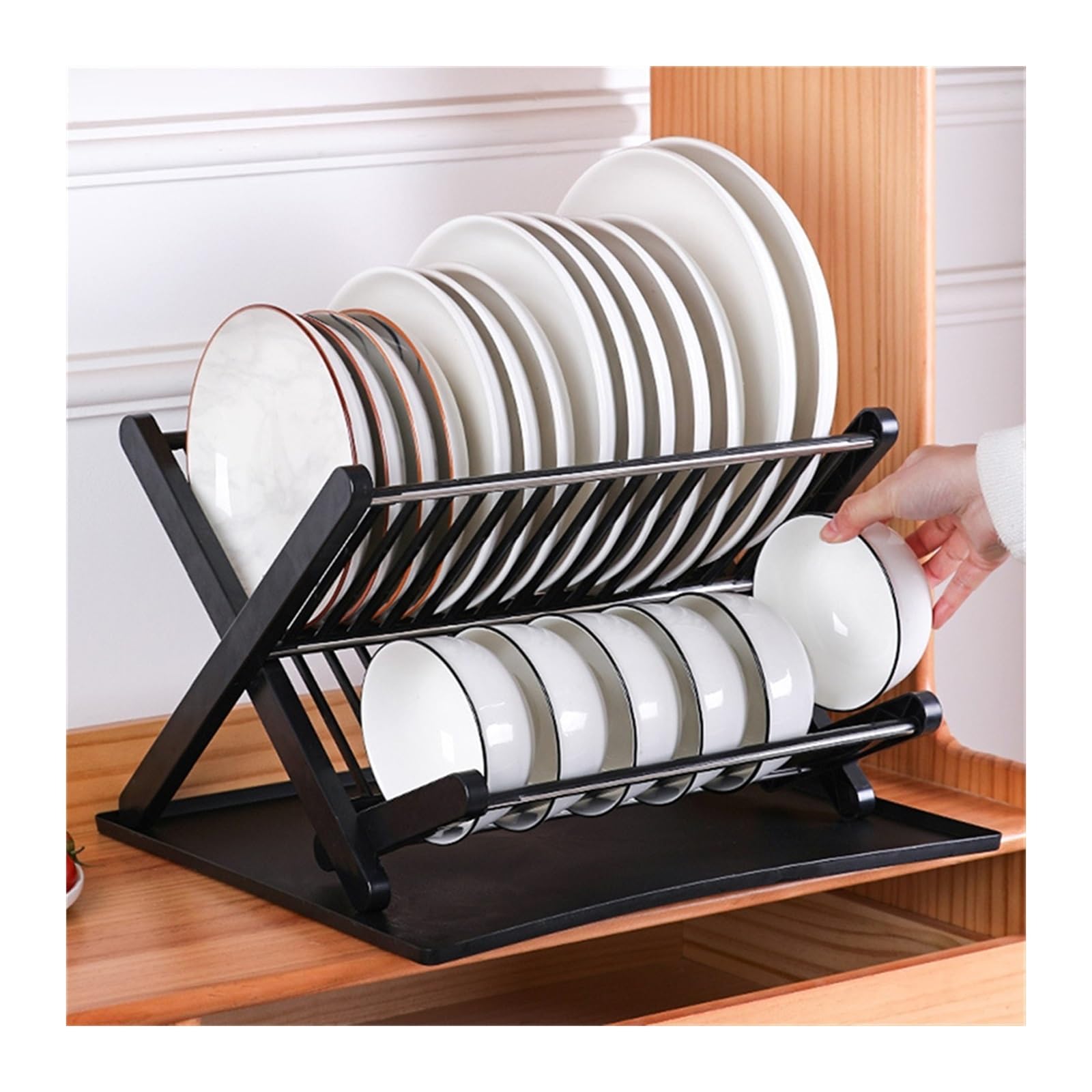 Rejilla para secar platos de cocina Rejilla for secar platos, estante plegable de doble capa for encimera de cocina y drenaje, soporte for tapa, estante for platos, fregadero, escurridor, soporte de a