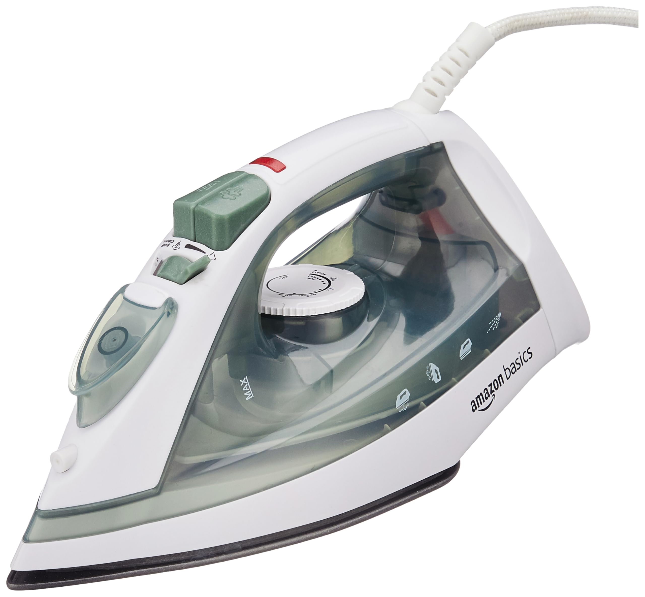 Amazon Basics Steam Iron 1600 W with 225ml Water Tank | Adjustable Thermostatic Control | 360° Swivel Cord - 1.7 m | Steam Burst Rate - 50 g/min | Safety Thermal Fuse (White & Green) (B0D6G264FQ) Amazon Price History, Amazon Price Tracker