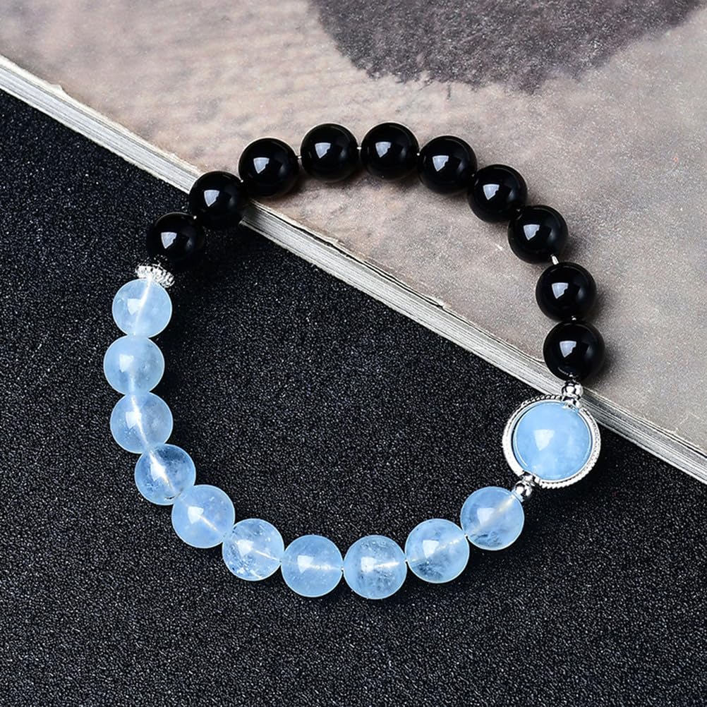 Pulseras de Cuentas de Cristal para Mujeres y Hombres, Pulseras de Aguamarina de obsidiana Negra para meditación, aliviar el estrés, equilibrar Las emociones, Piedras Naturales,A