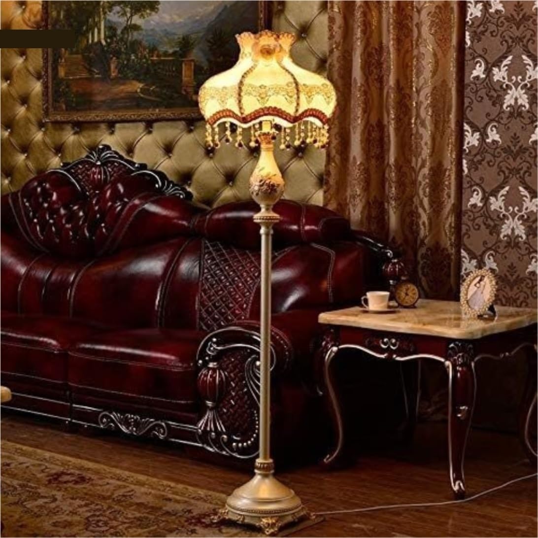 Lampa Podłogowa Lampa Podłogowa Z Żywicy Europejski Styl Wiejski Abażur Tkaniny Lampy Stojące Podłogowe Do Salonu Sypialnia Sypialni Salonu