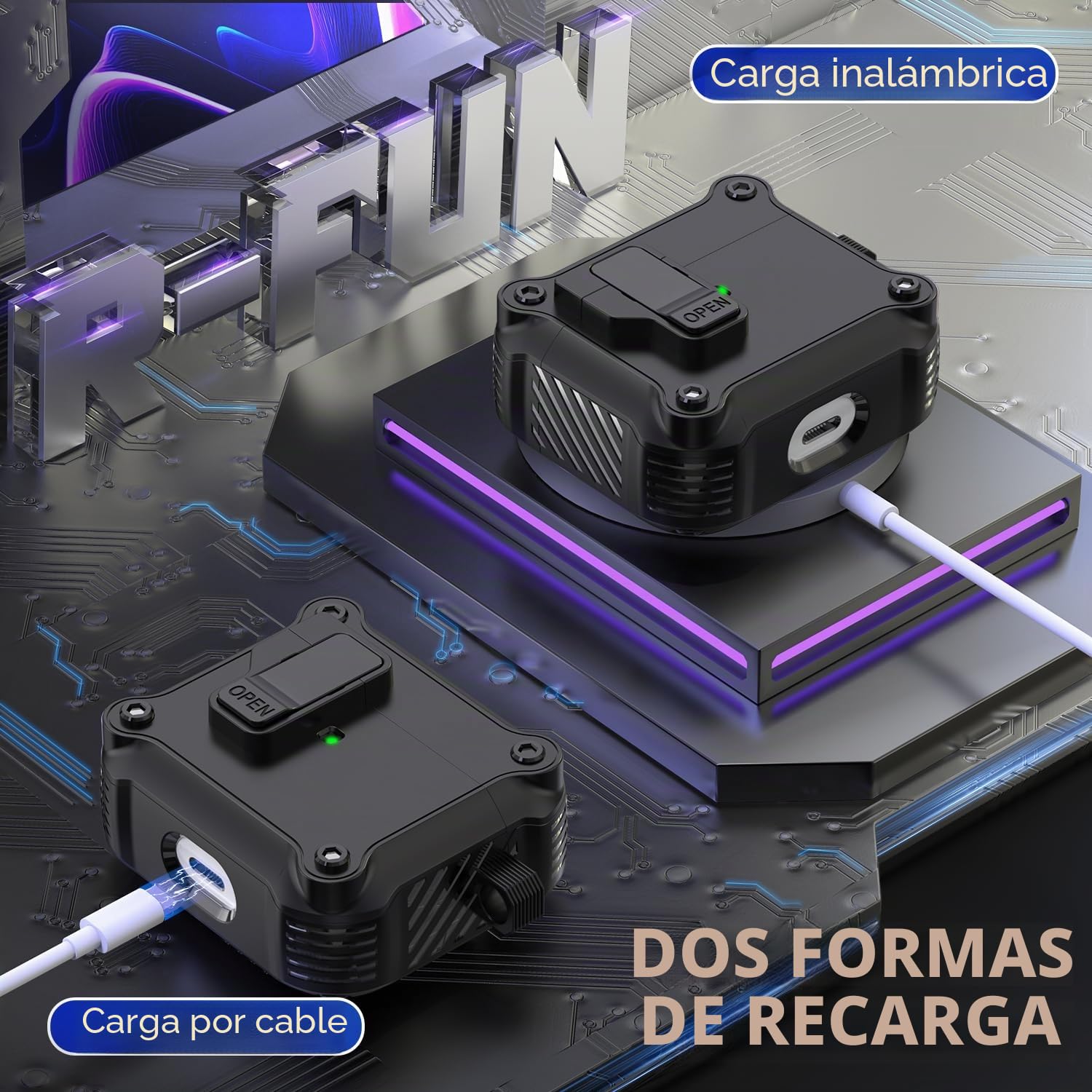 R-fun Compatible con AirPods 3ª Generación 2021 Funda de Carga, Protección Total contra caídas Auto Pop-Up Tapa Compatible con Apple Airpods 3 Gen Funda con Kit de Limpieza y Llavero,Negro | Funda compatible con Apple AirPods de 3ª generación (2019) con k