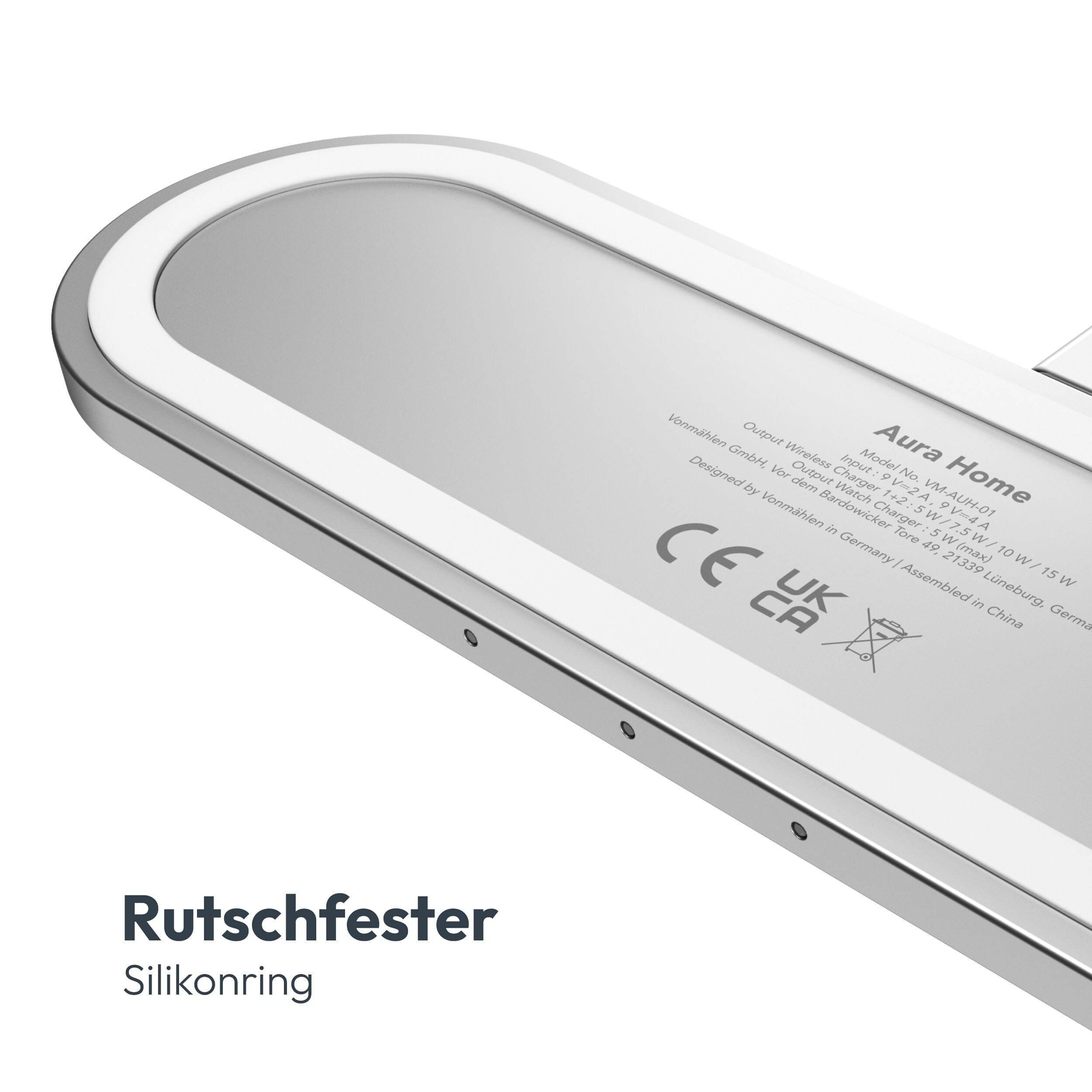 VONMÄHLEN Aura Home - Wireless Charging Pad - 3in1 Schnellladegerät, Magnetisches Multi-Gerät-Ladepad, Kompatibel mit Handyhüllen bis zu 7mm, Hochwertige Materialien, Minimalistisches Design - White