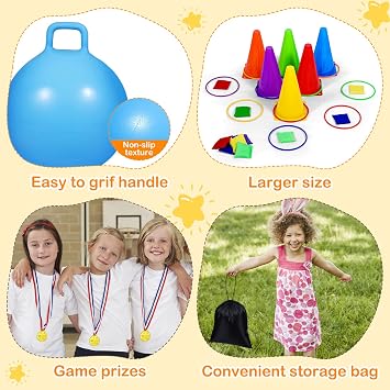 CWLAKON 53PCS Carnival Outdoor Games Combo Obstacle Course Set for Kids, Hopper Balls, Ring Toss, Bean Bags, Egg Spoon Relay Race, Outside Yard Backyard Field Day Birthday Party Family Reunion Game