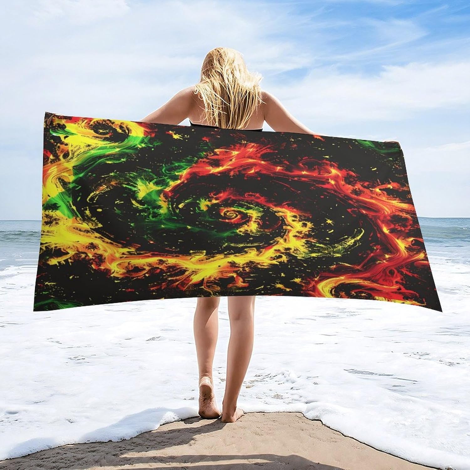 Tie Dye Rasta Web Bath Towel Beach Towels Quick Dry Oversized Bath Blanket Highly Absorbent Towel for Women Men 160x80cm