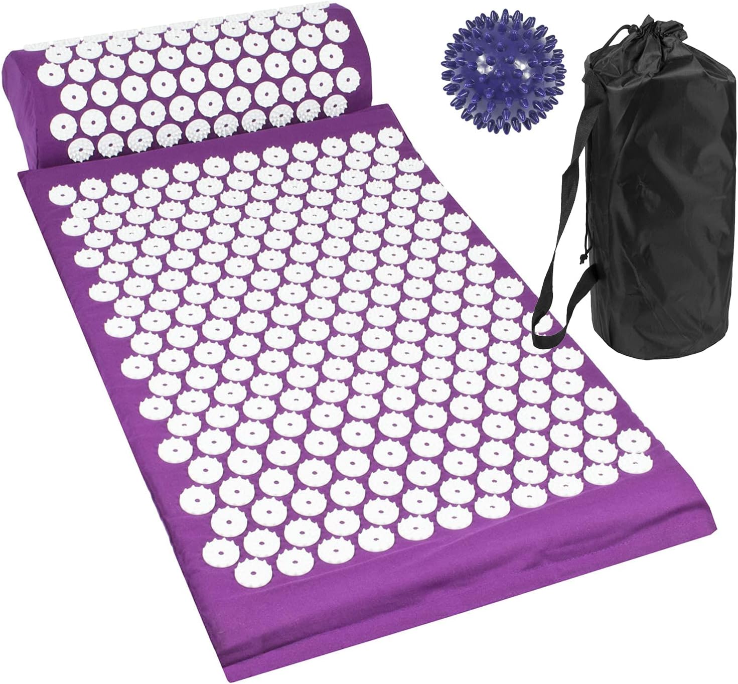 Acupressure Mat with Pillow & Ball Acupuncture Pin Massage Set (Purple)