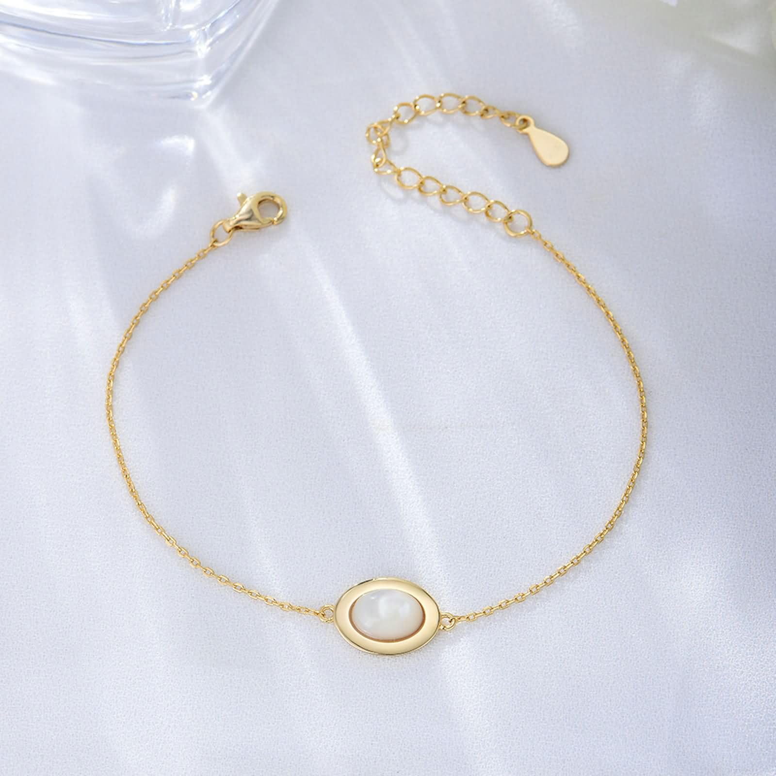 Pulsera Oro Amarillo Mujer 9K / 14K / 18K, Oval con Concha, Cadena Extensible 16 CM + 5 CM, Pulsera Mujer Oro