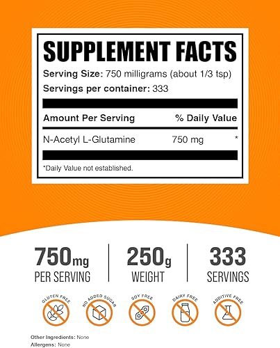 Miniatura 8 de BulkSupplements com N-acetil L-glutamina en polvo - post entrenamiento para hombres - post entrenamiento para mujeres - suplementos de recuperación