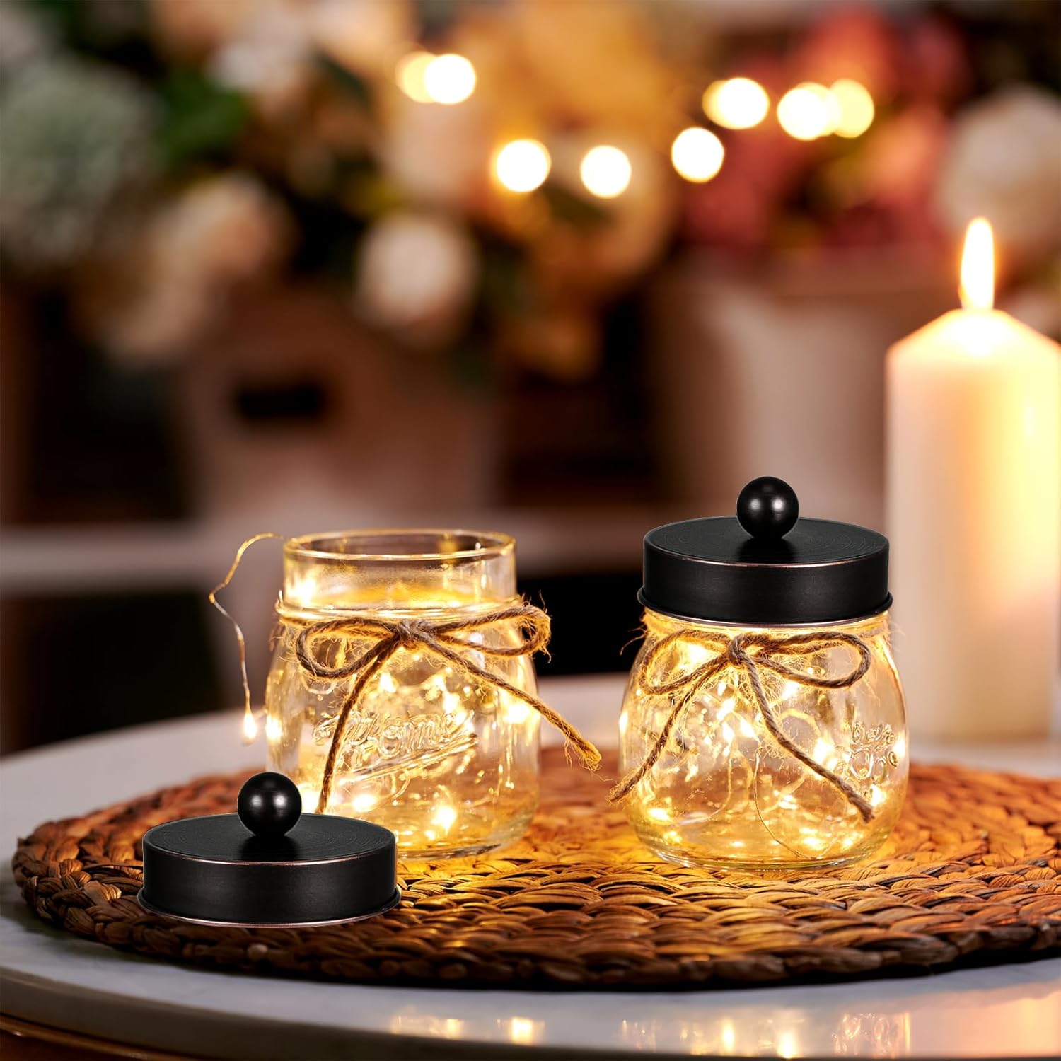 SheeChung 2 Pack Mason Jar Qtip Holders & 8Pcs Bathroom Accessories Set, Mason Jars Floating Shelves Set, Cute Farmhouse Bathroom Decor