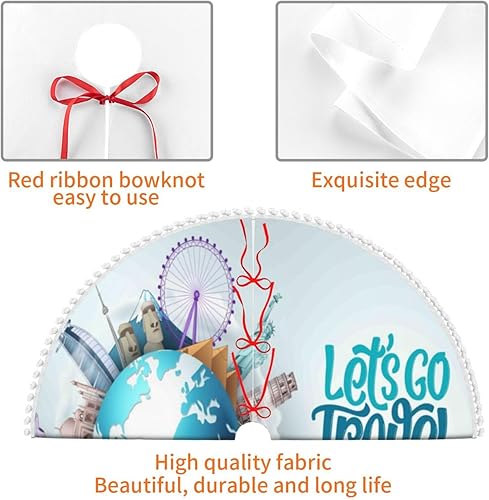 Vista 33 de Falda blanca para árbol de Navidad Let's Go Travel de 30 pulgadas con pompones esponjosos para árbol de fiesta navideña Vamos a viajar