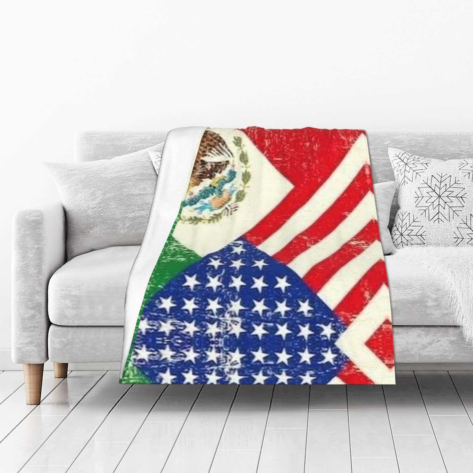 Mexican American Flag Printed Flannel Throw Blanket, Fluffy Blanket Bed Throw For Bedroom, Sofa, Couch, Travel 102x127 Cm — image 1