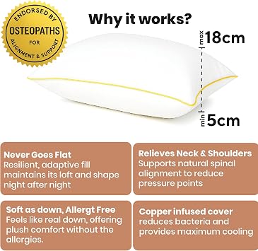 Brightr® ‘Nox’ 2 Pack Luxury Hotel Down Alternative Pillow for Neck Pain | Shoulder and Spinal Support Pillow for Side Sleepers | Osteopath Recommended | Height Adjustable | Soft