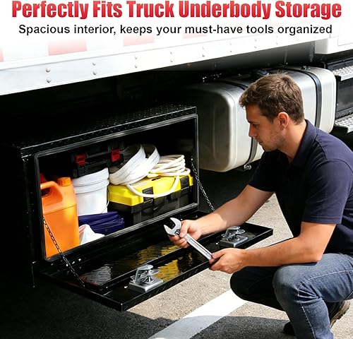 Miniatura 8 de FORWODE Caja de Herramientas para Camión de 36 Pulgadas Bajo el Chasis, Caja de Herramientas de Remolque de Aluminio de Servicio Pesado para Cama de
