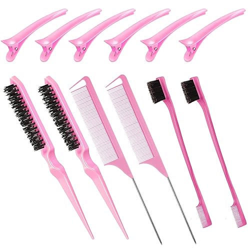 Vista 11 de Juego de 3 piezas de peine para peinar el cabello, cepillo de burlas, cola de rata, peine de borde para cepillado de bordes y espalda, peinar, Negro