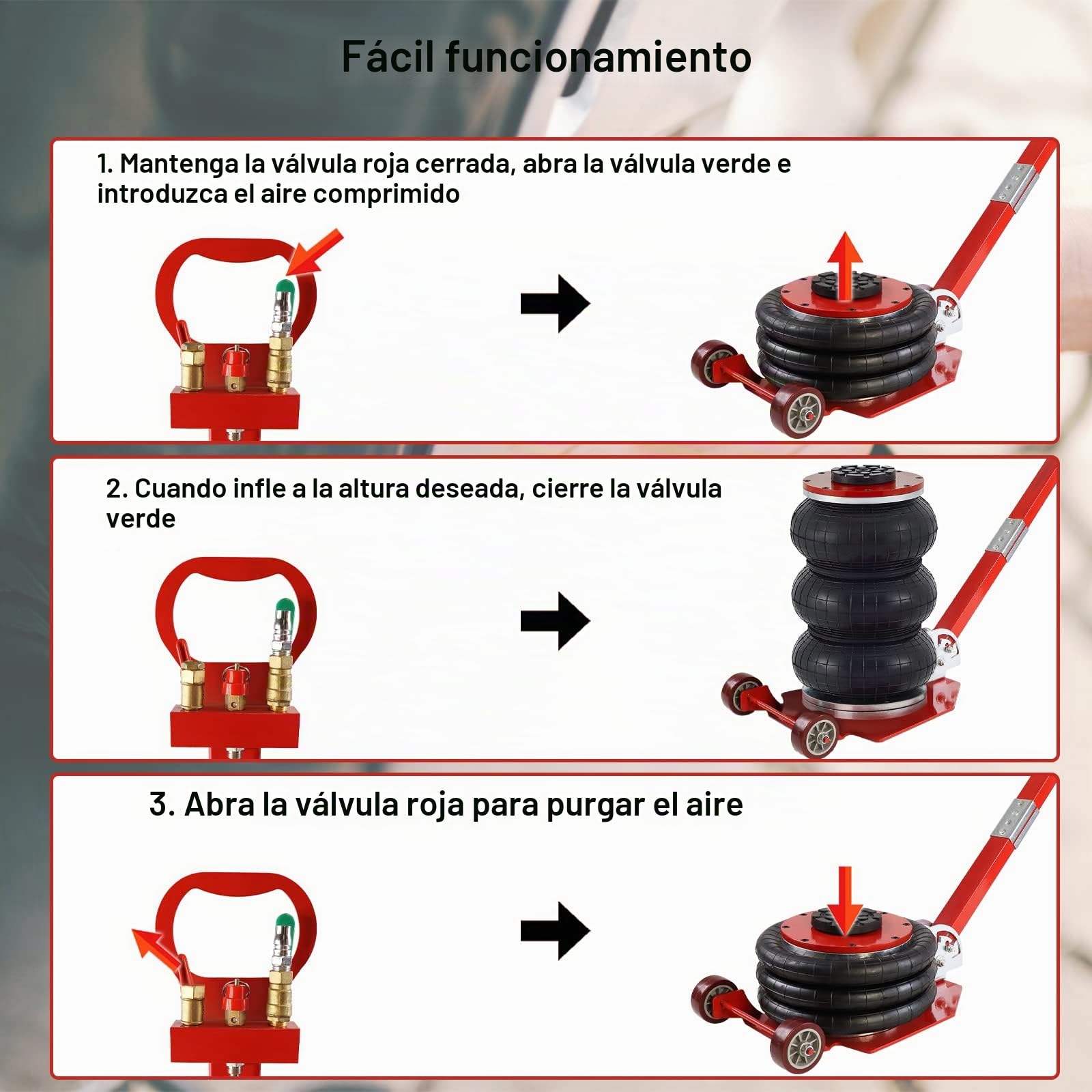 UISEBRT Gato Neumático 3T, Inflable Con Cojín de Aire y Mango Ajustable Para Coche, 6600 Libras