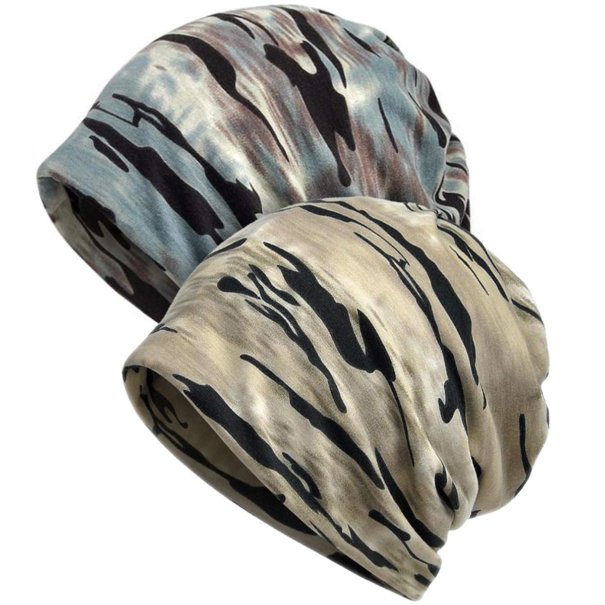 Xyiyi Women's 2Pcs Camouflage Beanie Chemo Headwear Hat Stretch Infinity Scarf Head Wrap Cap Cancer Hats (2Pcs Camouflage)