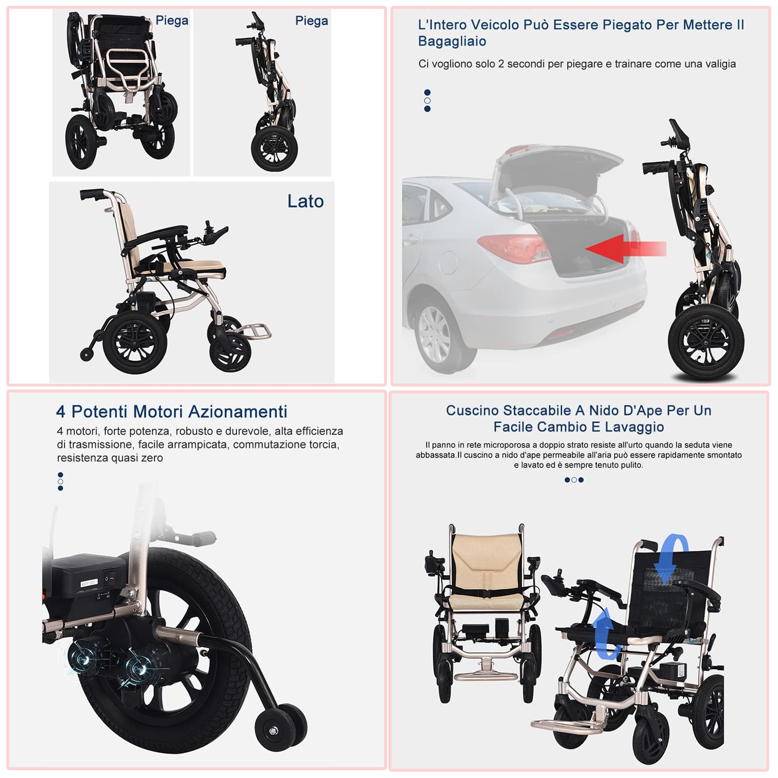 Sedia A Rotelle Elettrica, Leggera (14 kg), Pieghevole/Doppio Comando, Poggiapiedi Mobile/Autonomia di Crociera: 20 Chilometri, Controllo Intelligente, per Anziani E Disabili,A