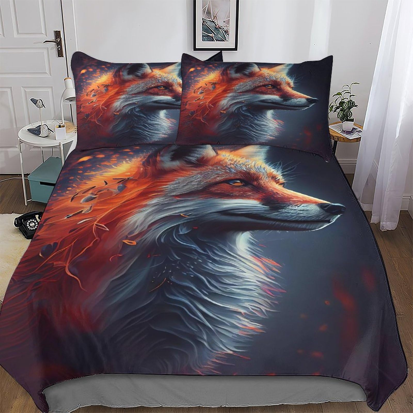 GGJJTT Fox Duvet Cover Sets, Bedding Bed for Adults Teenager Kids, Quilt Covers with Pillowcase Soft Comforter Cover 3 Pieces Double 200x200cm