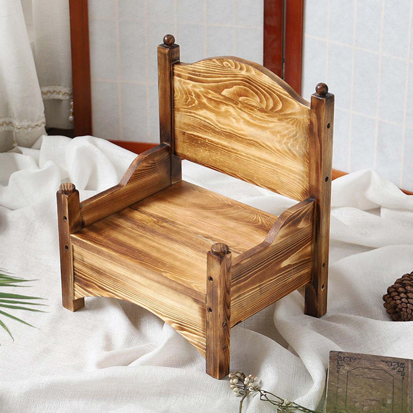 Sofá de bebé para sesiones de fotos, decoración de sofá de madera maciza, muebles de fotografía, retro, sofá pequeño, accesorios de fotografía para estudio