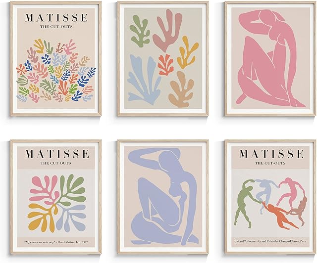InSimSea Matisse Wall Art Exhibition Poster & Prints, Henri Matisse Posters for Room Aesthetic, Abstract Wall Art for Living Room UNFRAMED, Set of 6 (11x14 in)