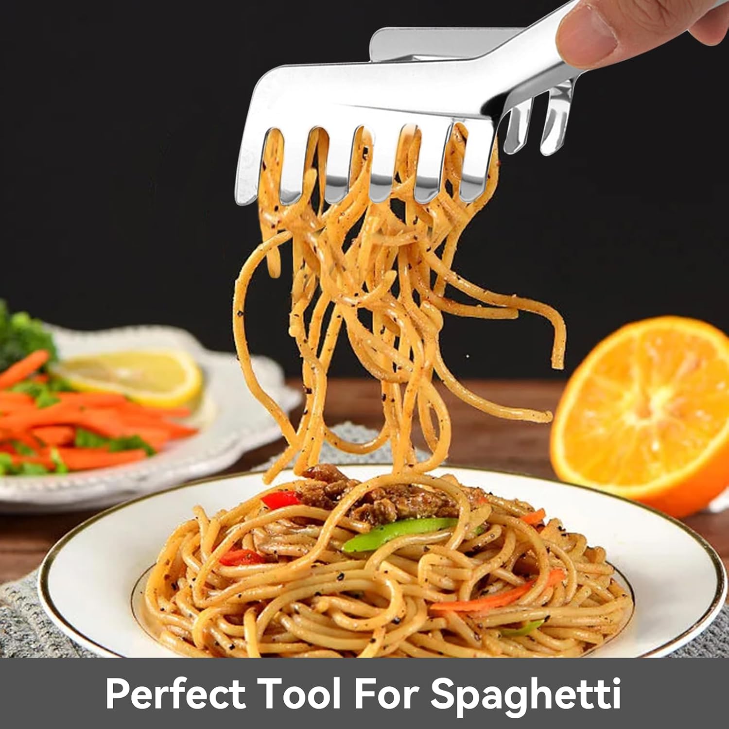 2PCS Spaghetti Tongs for Serving Pasta, Pasta Serving Tongs Stainless Steel Kitchen Cooking Tongs Comb Shaped Food Clip for Pasta Noodles BBQ Buffet, Dishwasher Safe