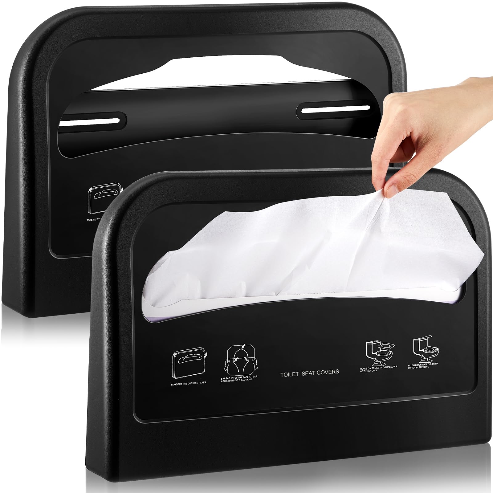 Hushee Lot de 2 distributeurs muraux pour abattant de toilette - En plastique noir - Pour utilisation commerciale et salle de bain