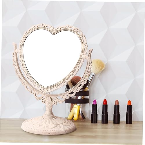 Miniatura 8 de Espejo de maquillaje espejo de tocador de mesa espejo de maquillaje de doble cara con rotación de 360 grados forma de corazón beige