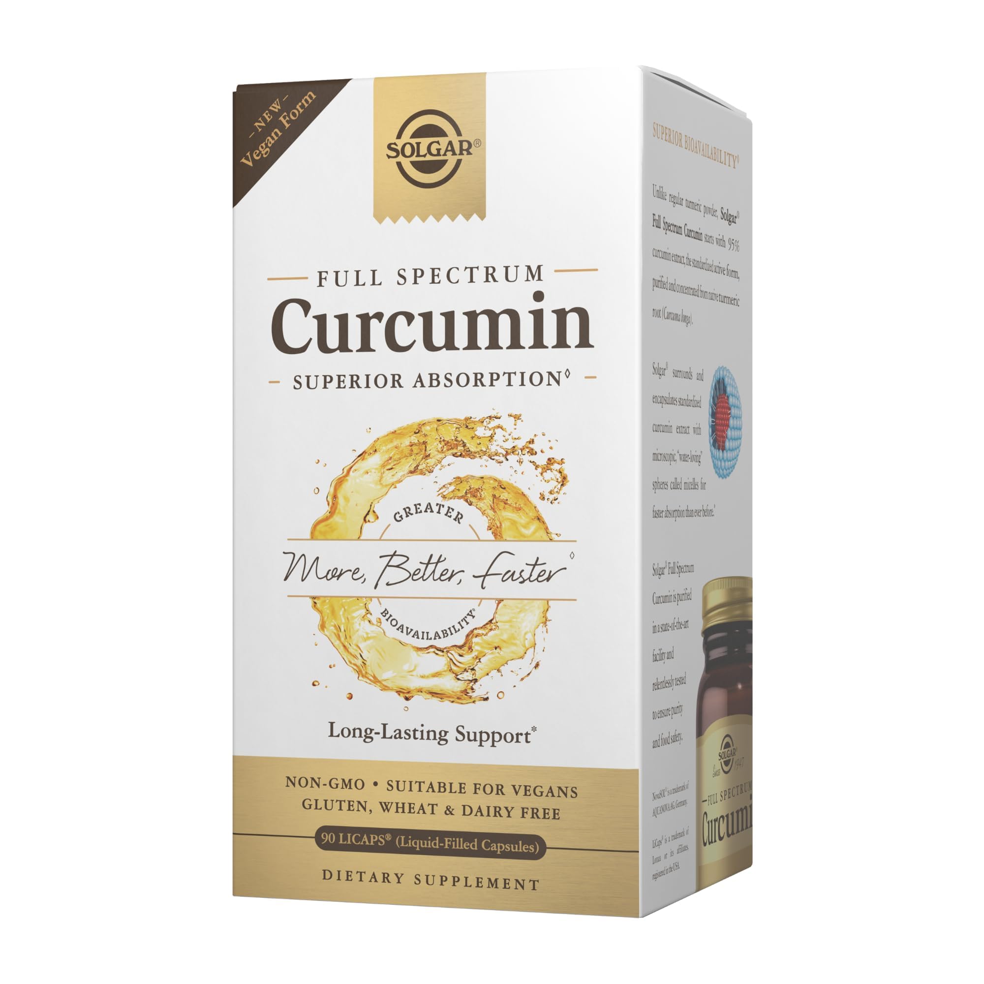Full Spectrum Curcumin Softgels - Pack of 90 - Potent Antioxidant - Faster Absorption - Free from Sugar, Salt, Starch, Gold