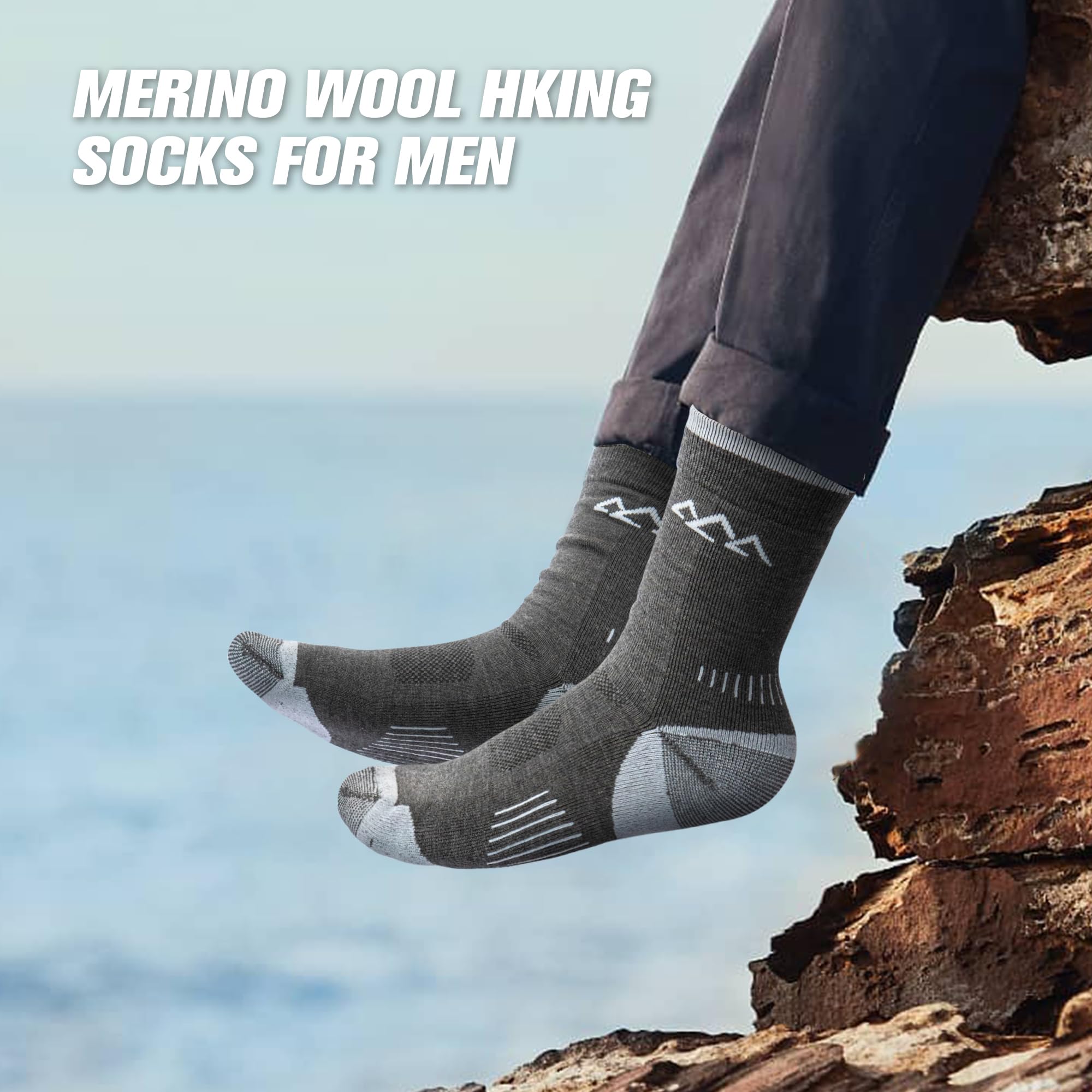 innotree 3 Paar Merino Wandersocken für Herren & Damen, Gepolstert Anti-Blasen 67% Merinowolle thermosocken Wintersocken für Trekking Outdoor und Sport
