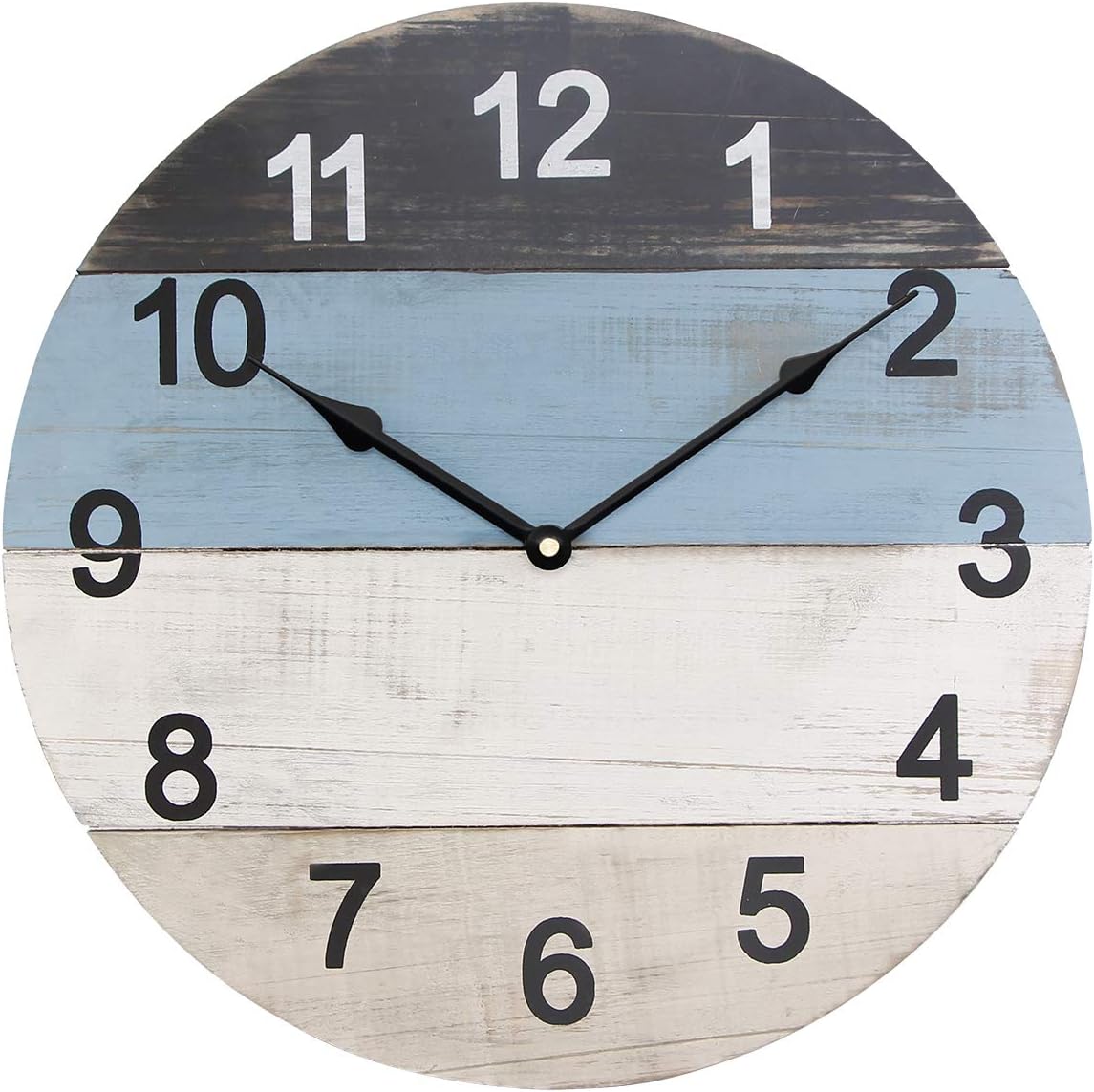 SEJU 12" Silent Wooden Wall Clocks for Living Room, Kitchen, Bedroom, Office, Lounge, Vintage/Country/Retro/French Style, Large Decorative Wall Clock with Non-ticking (Blue)