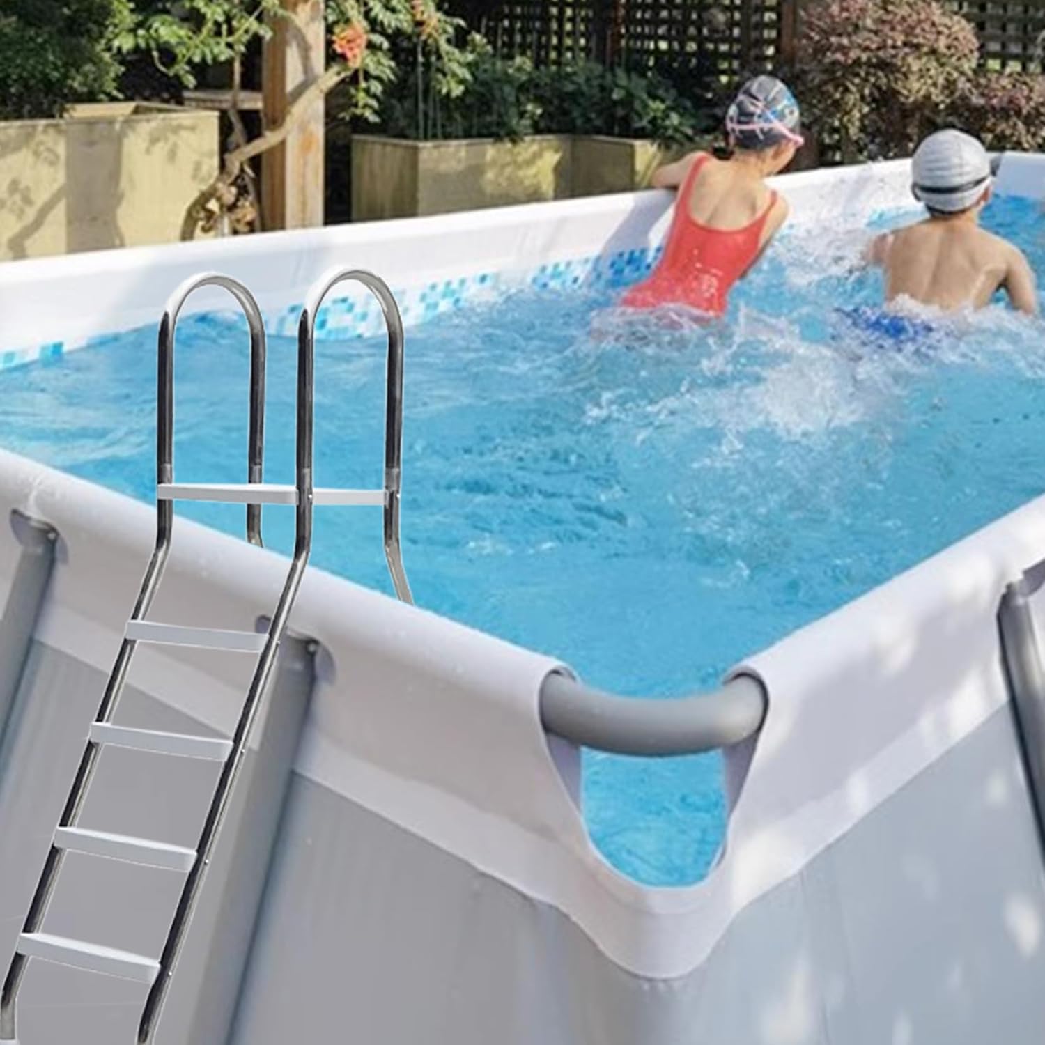 Above Ground Swimming Pool Ladder Steps 52" High Ground 304 Stainless Steel,4 Max Load 500 Lb for Entry and Exit System Swim Pools Travel Trailers, Stage, Backyard Pool