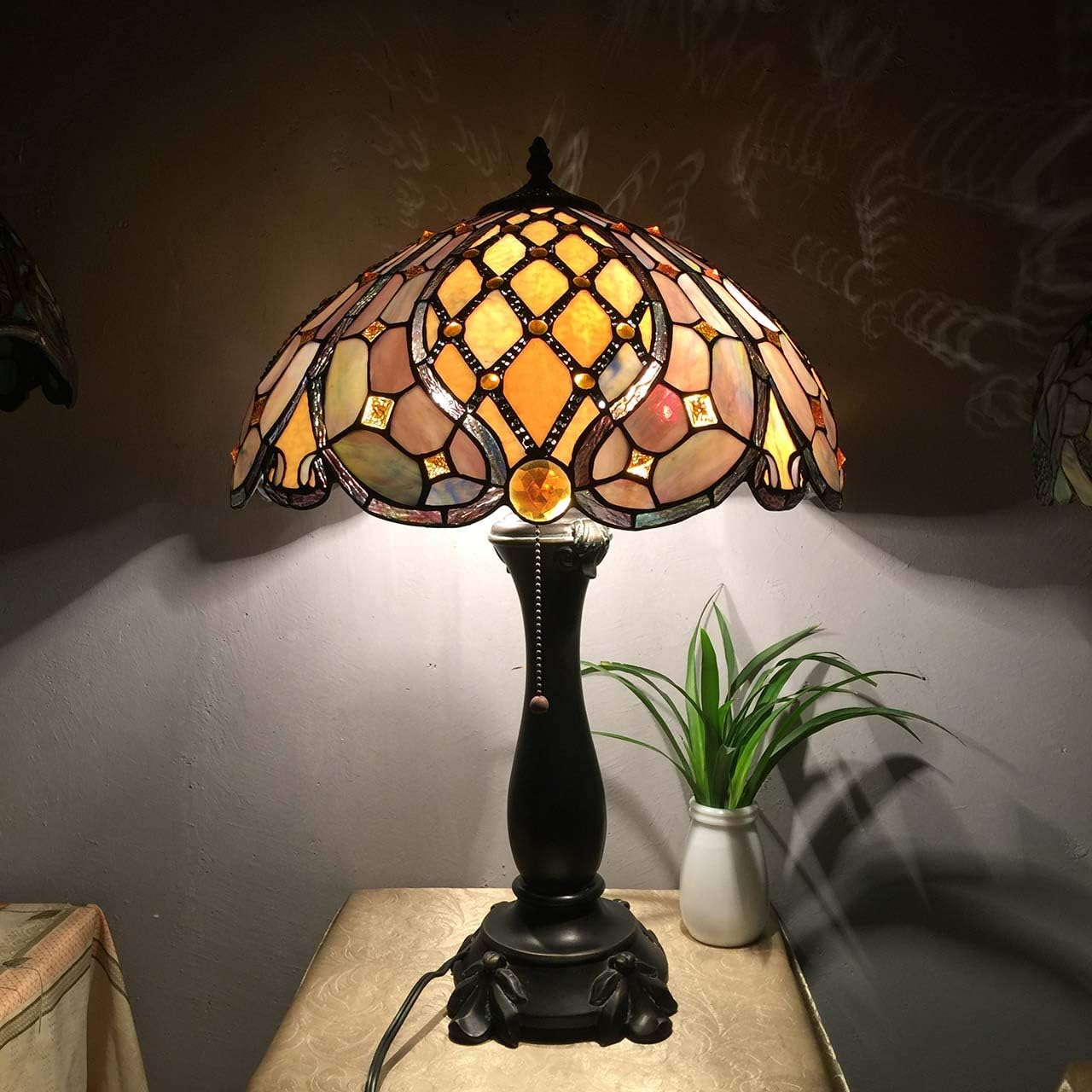 Bieye L10818 Baroque Tiffany Style Stained Glass Table Lamp, Antique Lamp Base for Living Room Bedside Home Decoration, 16 x 24 inches