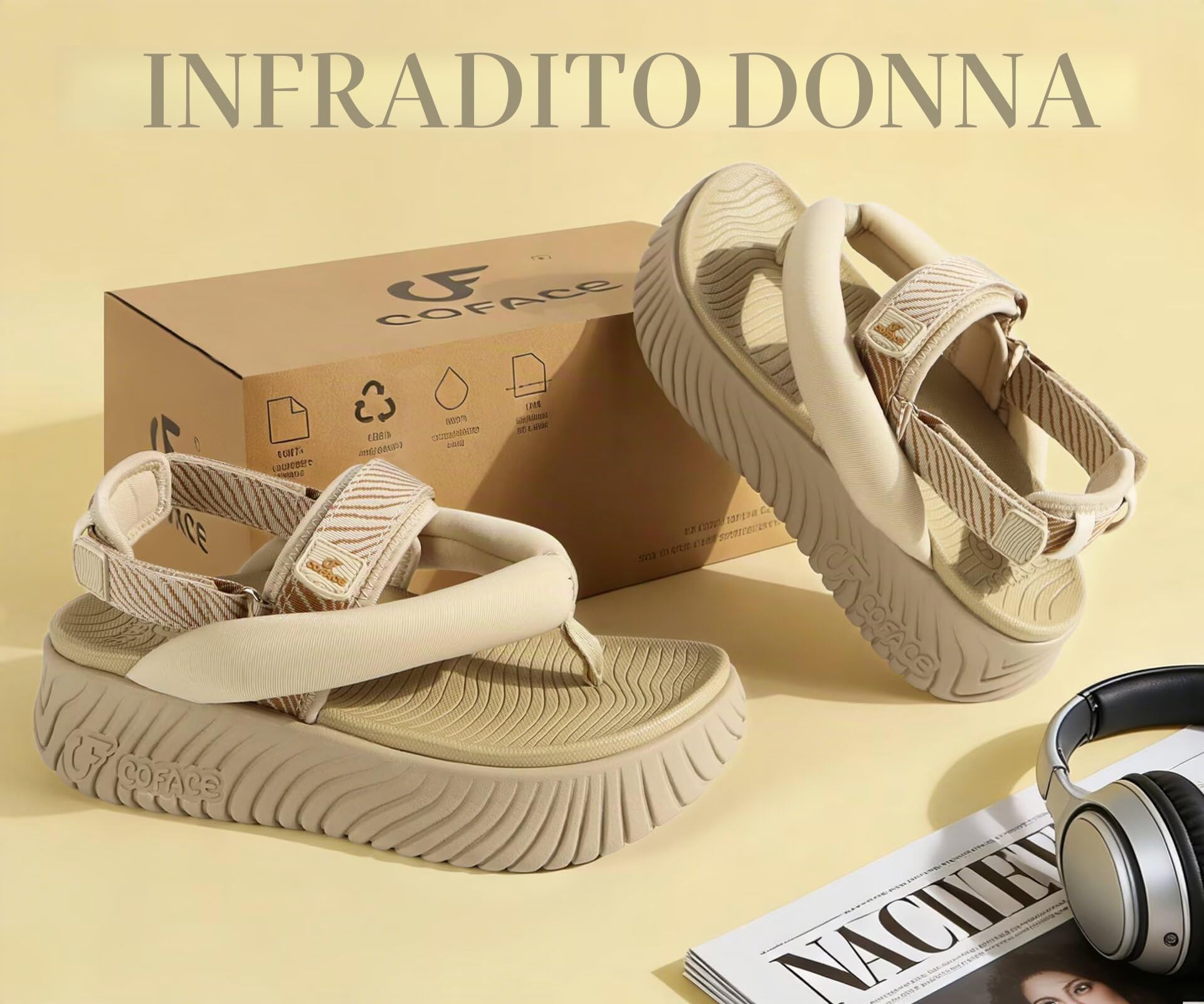 COFACE Ortopedici Sandali Trekking Donna Comode Camminata Memory Foam Sportivi Sandalo Estive Regolabile Leggero Escursionismo Spiaggia Piscina Eleganti Platform Infradito
