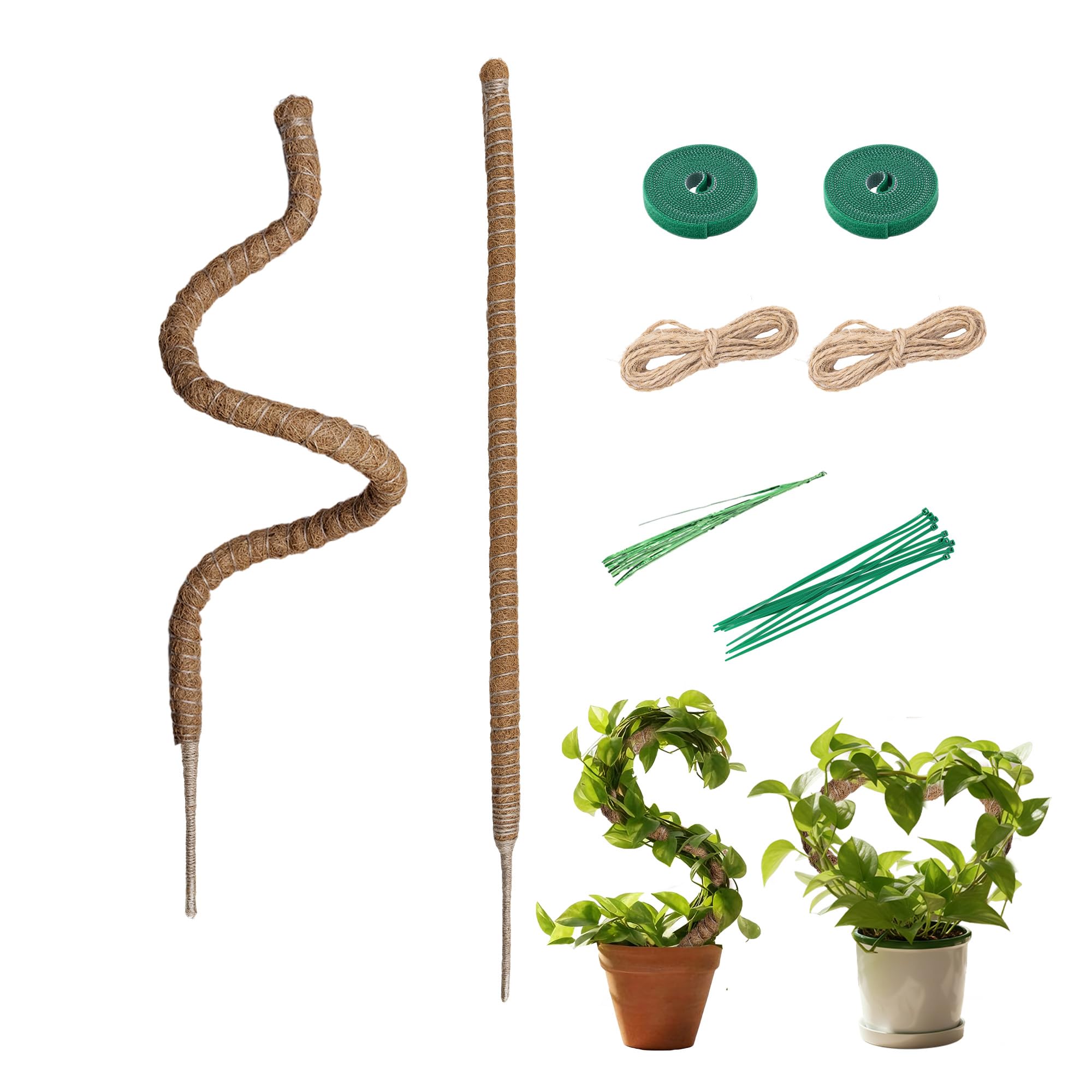 Mcbazel Moss Pole,2pcs 100CM/39.3inch Bendable Coir Plant Poles for Climbing Plants Support, Indoor Outdoor Cheese Monstera Plant Support with Cable Ties & Plant Tapewith Cable Ties & Plant Tape