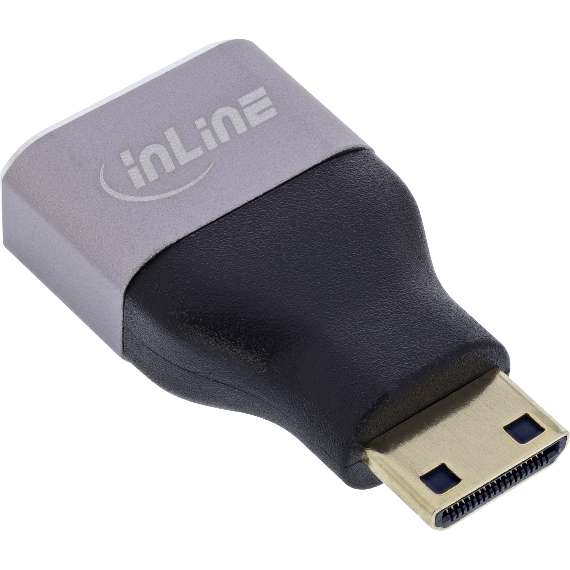 Inline Adapter HDMI A gniazdo na mini C wtyk, 8K UHD, pozłacane styki, aluminiowa obudowa, do podłączenia i przedłużenia kabli HDMI, 17991C