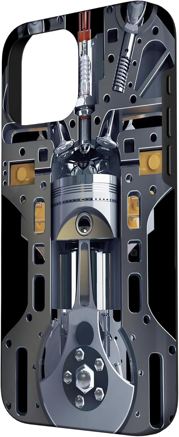 Mechanic Engine Metal Piston Cylinders Metal PC Case for iPhone 16 Pro Max