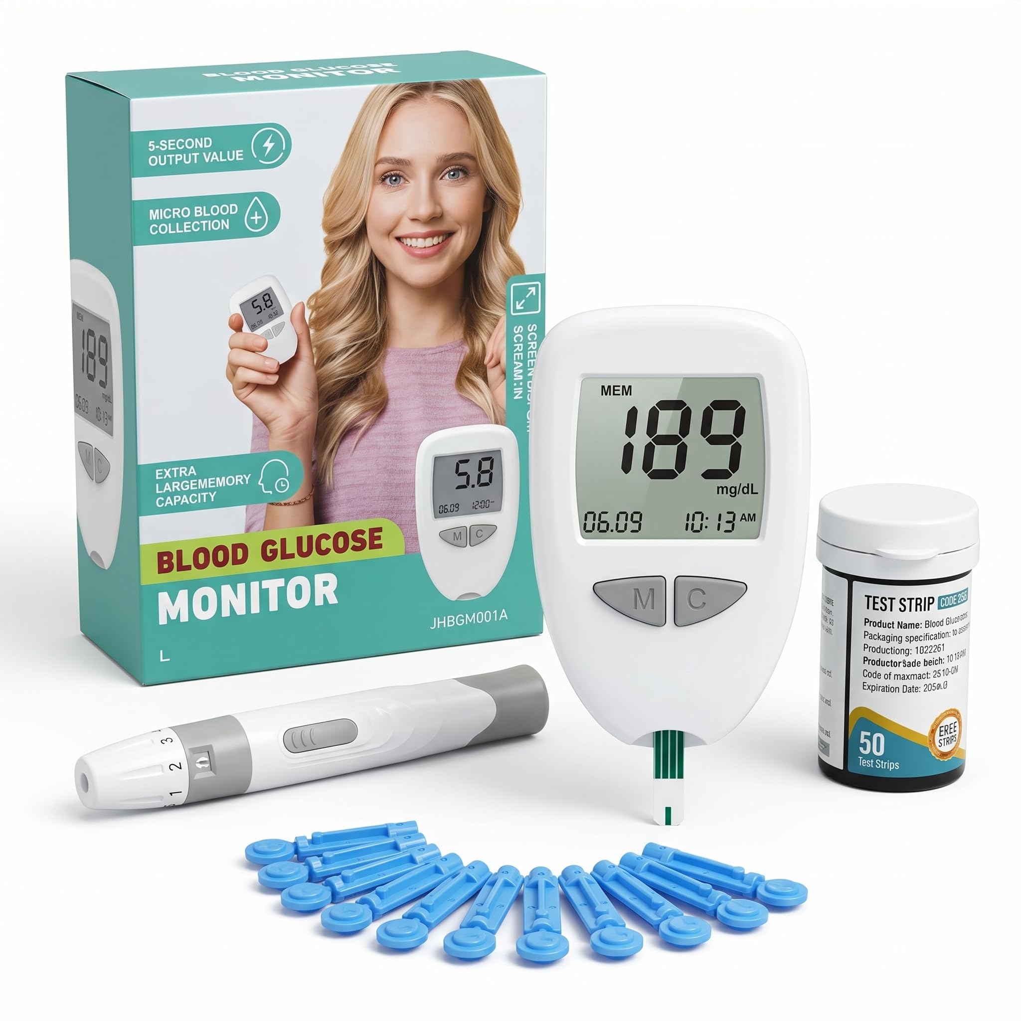 AccuTrust Blood Glucose Monitor Kit with 50 Test Strips & Lancets | Diabetes Sugar Testing Machine | Fast & Accurate Digital Glucometer for Home Use