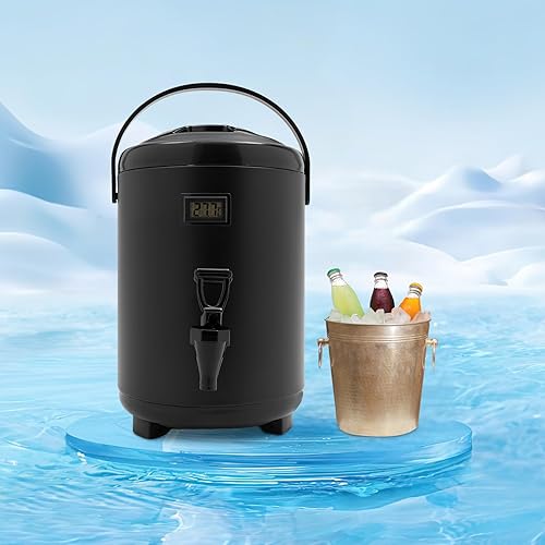 Miniatura 8 de Dispensador de bebidas aislado de acero inoxidable de 81012 L, dispensador de bebidas calientes y frías con termómetro para café, té, leche, agua,