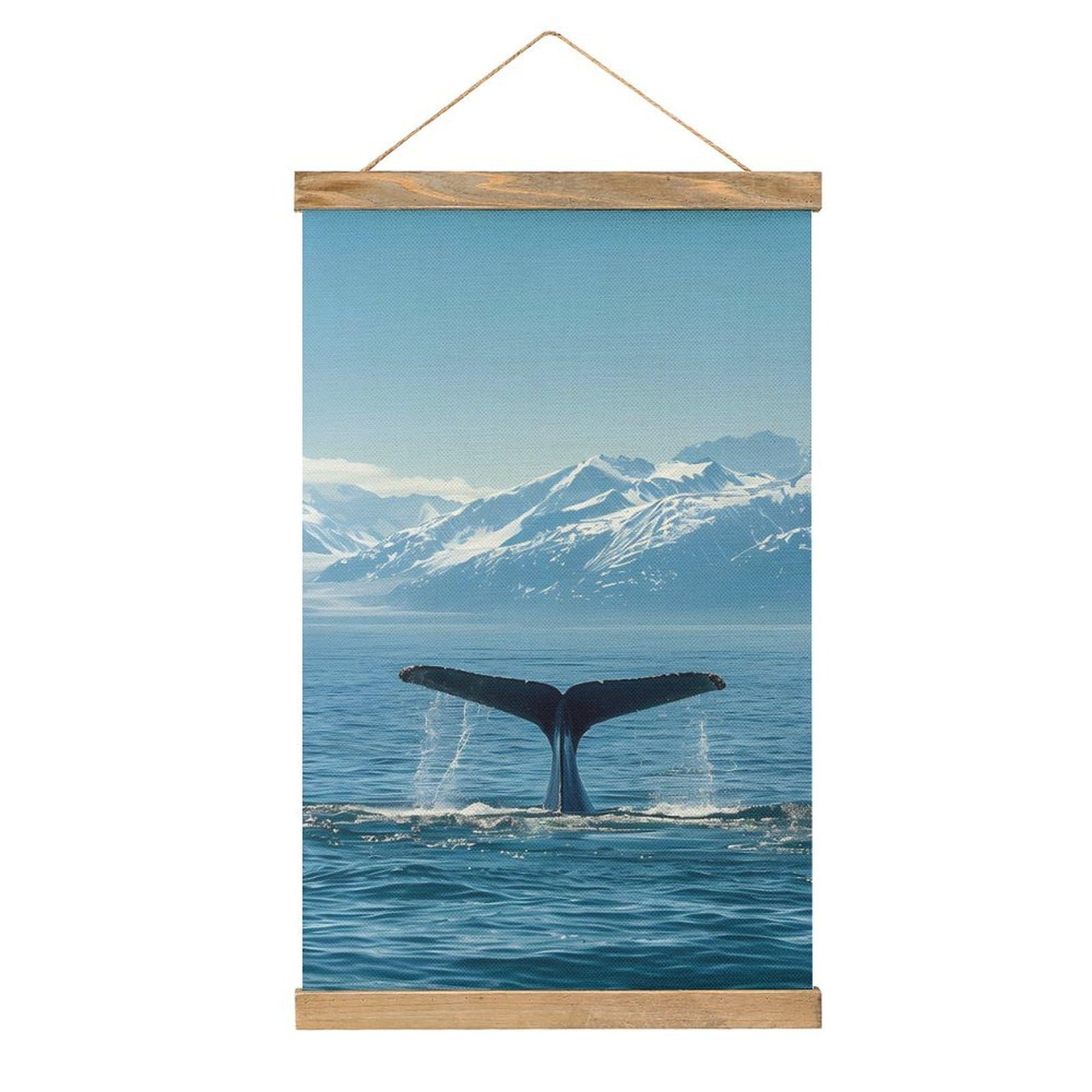 CGSBNGHA U.s.a-Alaska Whale Tail in Mountaines Wall Art Prints Linen Hanging Painting Scroll Paintings Pictures Decor for Home