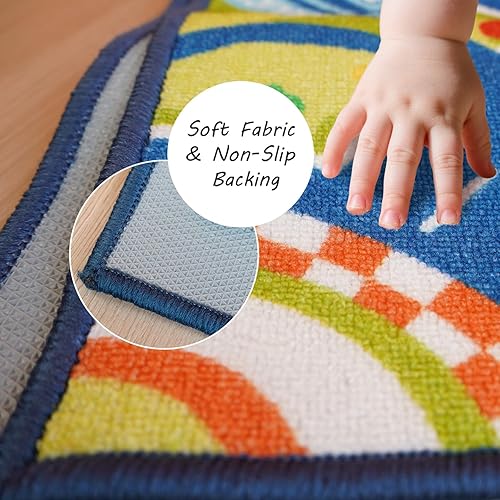 Miniatura 8 de Children Play Rug 26x55 Inch  City Road Traffic Play Mat Carpet for Kids, Polyester Surface with Non-Slip TPR Backing, Foldable Storage Tube,