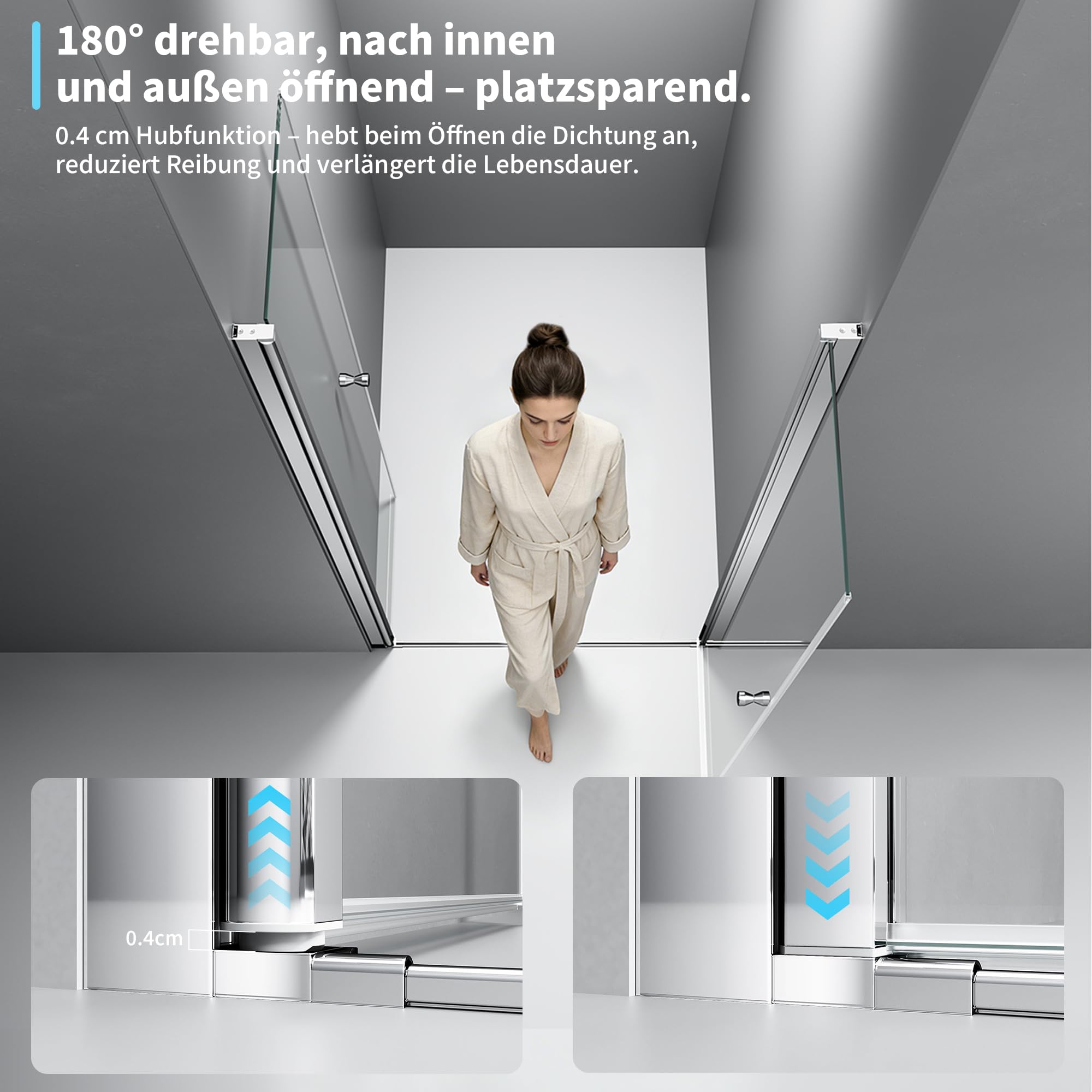 Duschkabine 76x185 cm, Pendeltür 75–80 cm, Duschtür Nische, Duschabtrennung aus 6 mm ESG Sicherheitsglas, Nano-Beschichtung, Schwingtür, Nischentür Dusche, Chrom