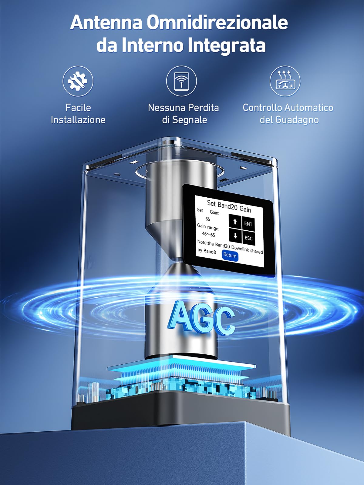Amplificatore Segnale Cellulare 4G/3G/GSM/LTE - Ripetitore Segnale Cellulare con Antenna Integrata, Bande 1/3/7/8/20, Compatibile con Tutti gli Operatori Italiani