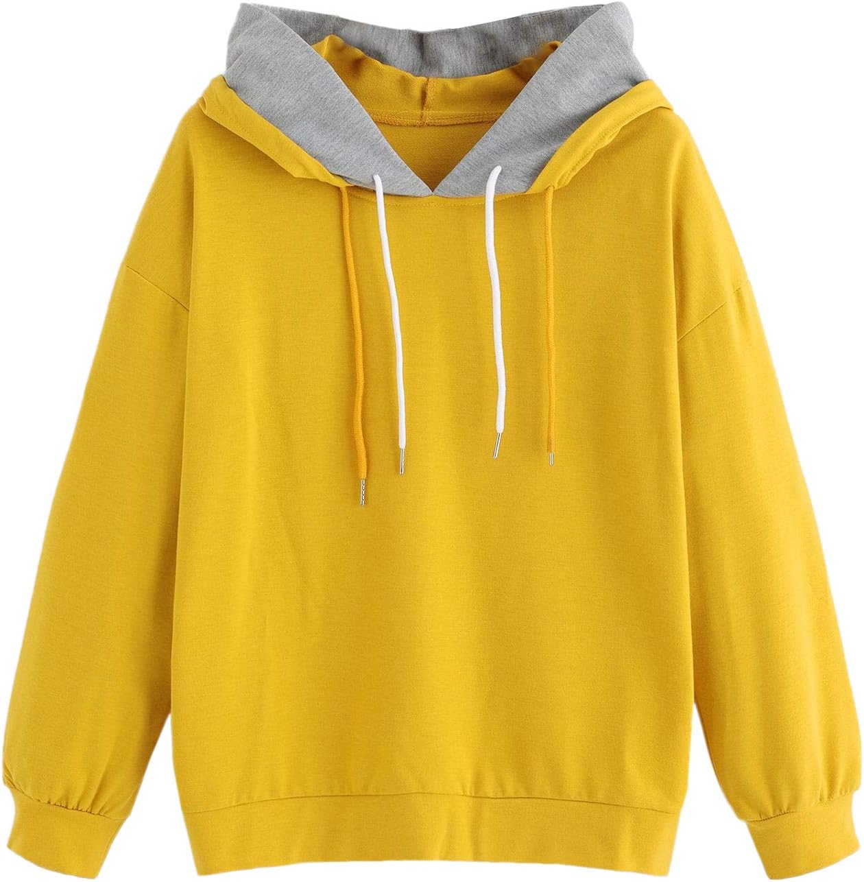 SweatyRocks Women's Hoodies Long Sleeve Pullover Drawstring Sweatshirt Hoodies with Pocket Pure Yellow Small