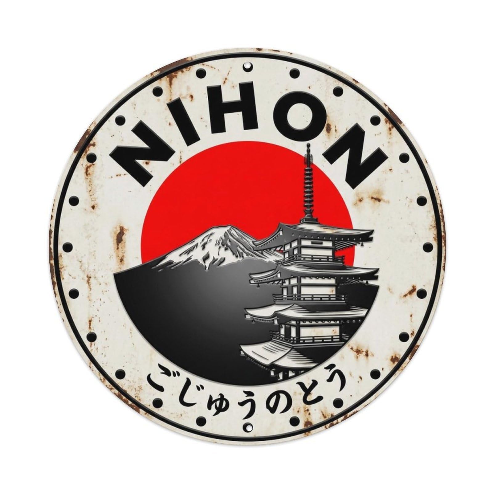 Fuji Pagoda Nihon Temple Peak Mountain Aged Metal Tin Sign