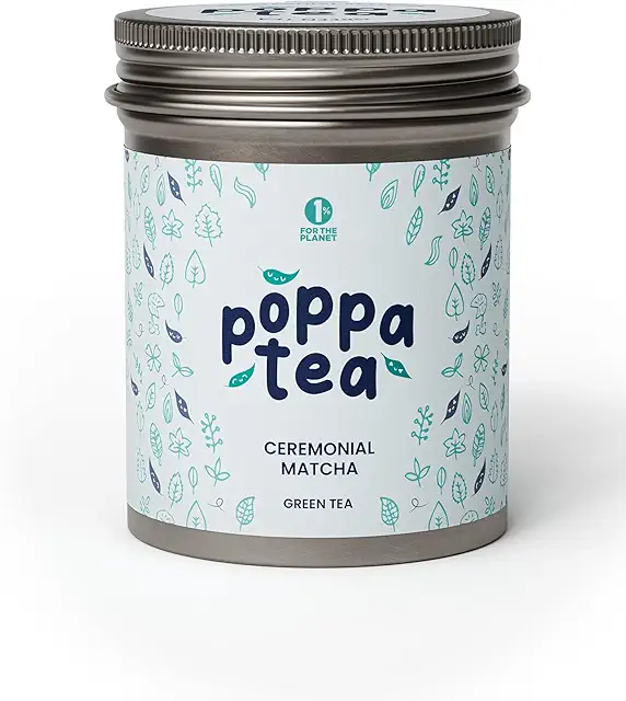 PoppaTea Ceremonial Matcha Tea - Japanese Green Tea Leaves (50g Tin)