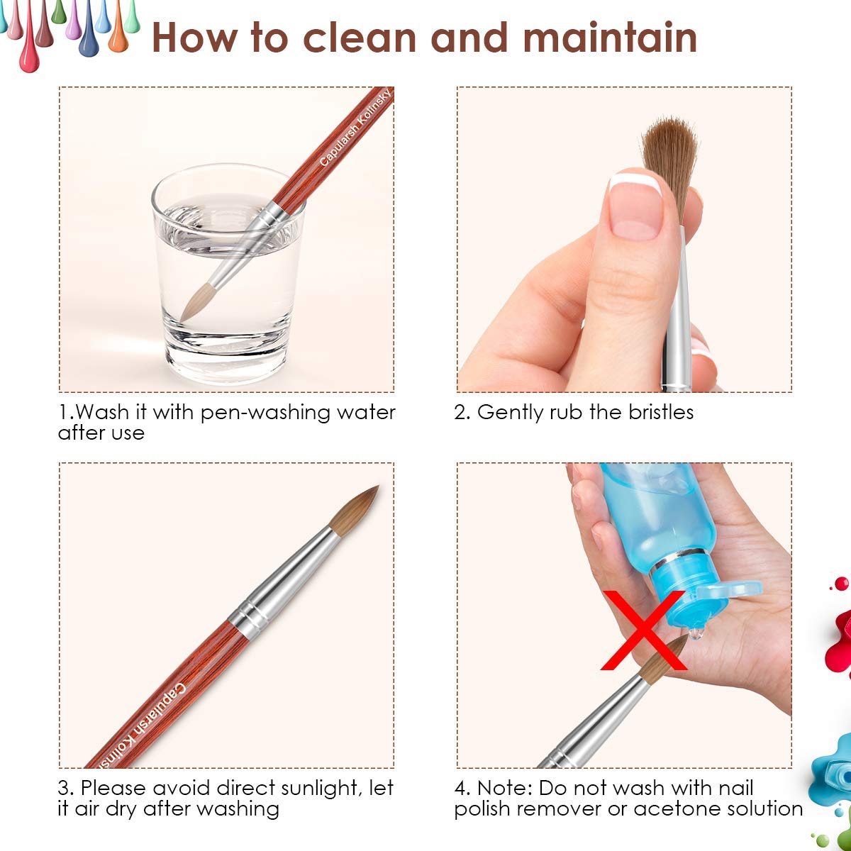 Capularsh 100% Pure Kolinsky Acrylic Nail Brushes for Acrylic Application (Size 2,4, 6, 8, 10, 12,14), Professional Acrylic Nail Art Brush Round for Acrylic Powder (Size 8)
